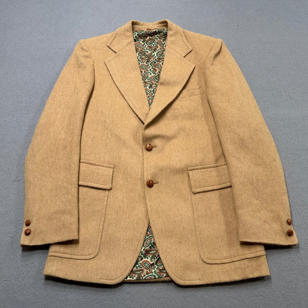 Vintage Camel Hair Blazer Mens 40 Tan Sport Coat Paisley Lined England Preppy